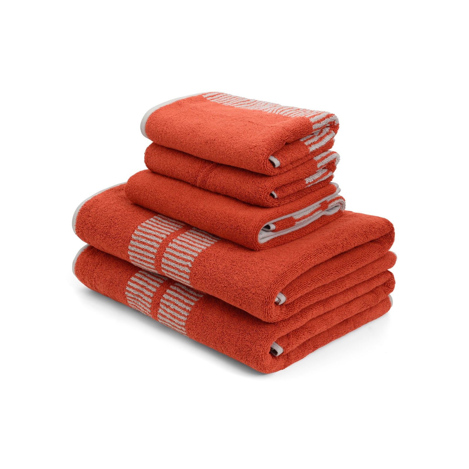 Folded LOOP HOME organic cotton towel set in terracotta and stone colourway